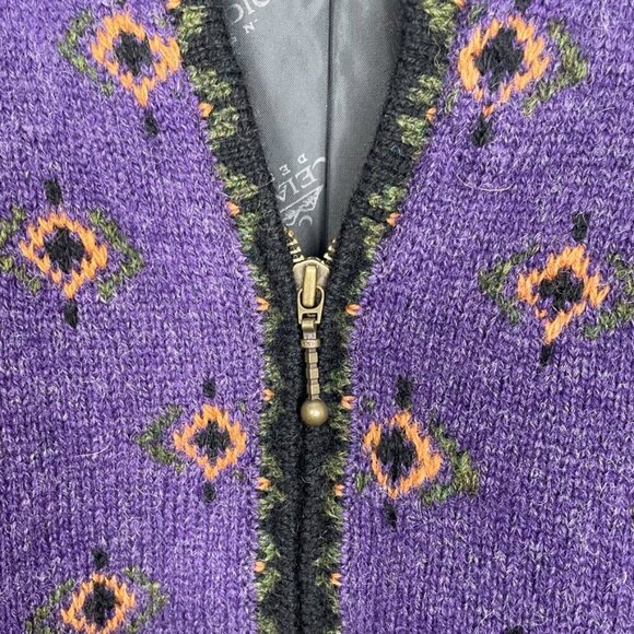 Icelandic Design 100% Wool Purple Floral Nordic Style Zip Jacket Size: Medium - Picture 5 of 11